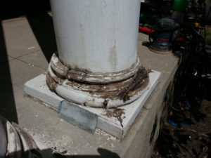 Rotted wood column before epoxy  repair.