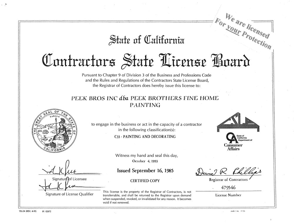 Credentials Peek Brothers Painting